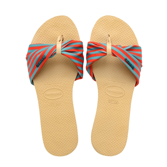Havaianas You St. Tropez Flip Flops. Thong Style 7/8, Red and Blue Fabric. - Picture 4 of 12